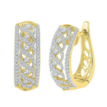 10k Yellow Gold Womens Round Diamond Crisscrossed Openwork Hoop Earrings 3/4 - $799.00