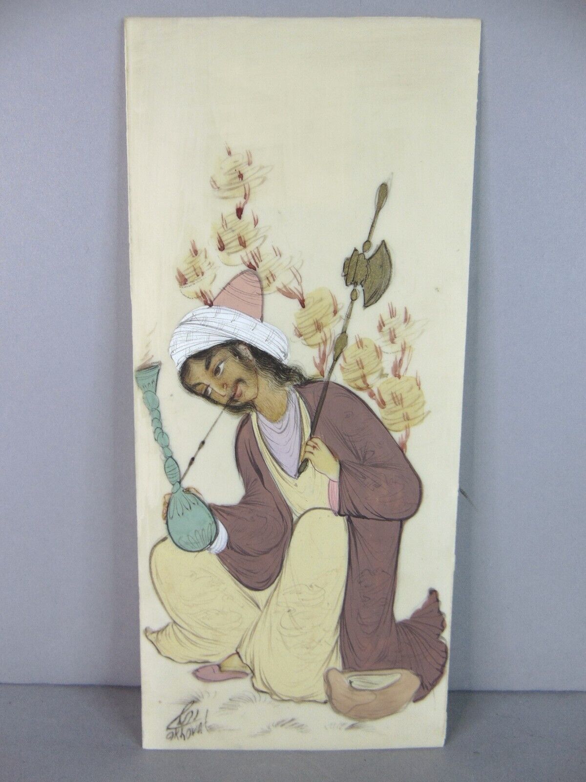 Vintage Decorative Signed Persian Indian Mughal Hand Painted Art E61