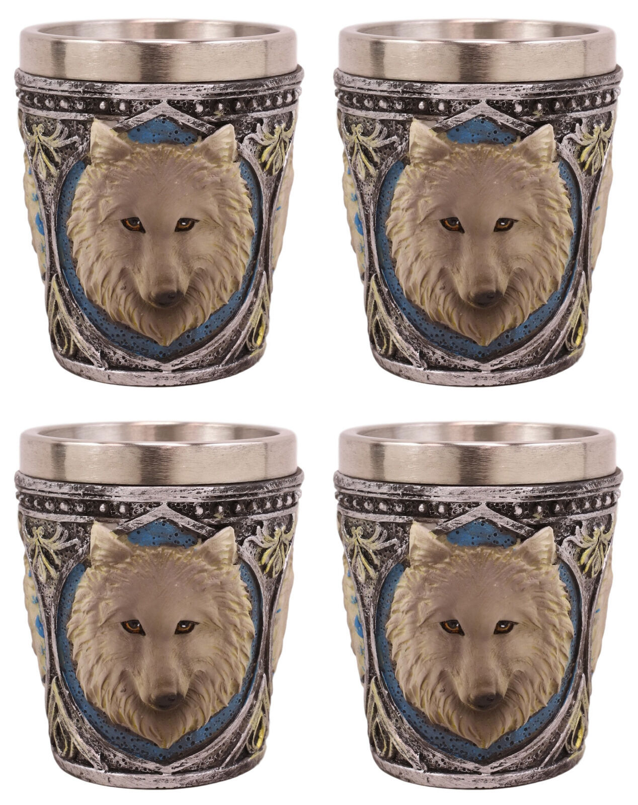 Celtic Wicca Alpha Grey Wolf Spirit 2-Ounce Shot Glass Set of 4 Novelty Gifts