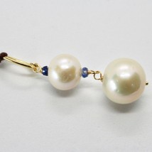 SOLID 18K YELLOW GOLD PENDANT WITH 2 WHITE FW PEARL AND SAPPHIRE MADE IN ITALY image 2