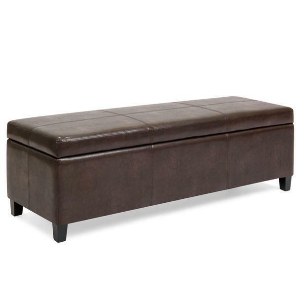 Brown Faux Leather Storage Bench Entryway End Of The Bed Bench Seating ...