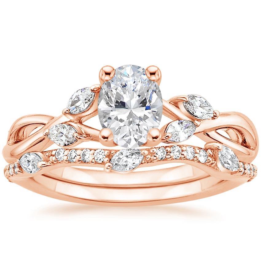 14K Rose Gold Plated Sterling 3/4Ct Marquise & Oval Cut Diamond Bridal ...