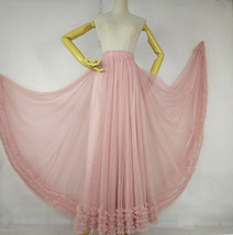 Pink Long Layered Tulle Ruffle Skirt Pink Bridesmaid Tulle Skirt Plus Size image 3