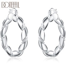DOTEFFIL 925 Silver Twisted Rope Loop 38mm Circle Hoop Earring For Woman Fashion - $13.14
