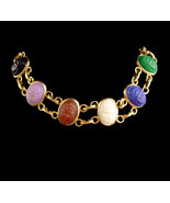 large Scarab Beetle Bracelet - Vintage Carved Faux Gemstones - 7 1/2&quot; Eg... - $85.00