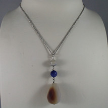 .925 SILVER RHODIUM NECKLACE WITH PURPLE AGATE AND DROP OF QUARTZ image 1