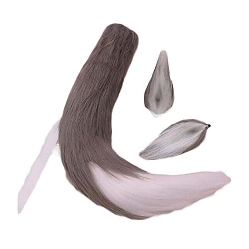 Grey White Plush Fox Tail Ears Set Cosplay Fluffy Animal Tail Ears Hair Clips Ha