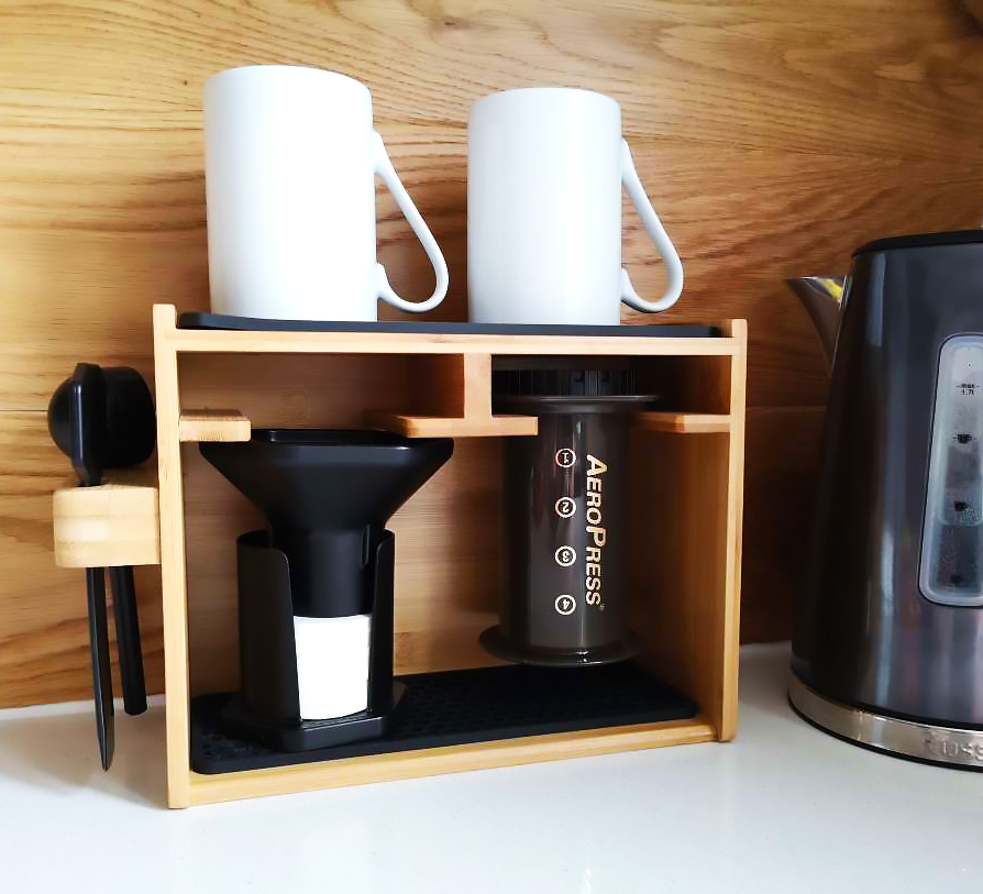 Aeropress Coffee Maker Organizer Caddy Holds Filters Accessories Bamboo