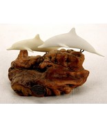 John Perry Driftwood Figurine, Pellucida Dolphins Jumping A Reef, Nautic... - $29.35