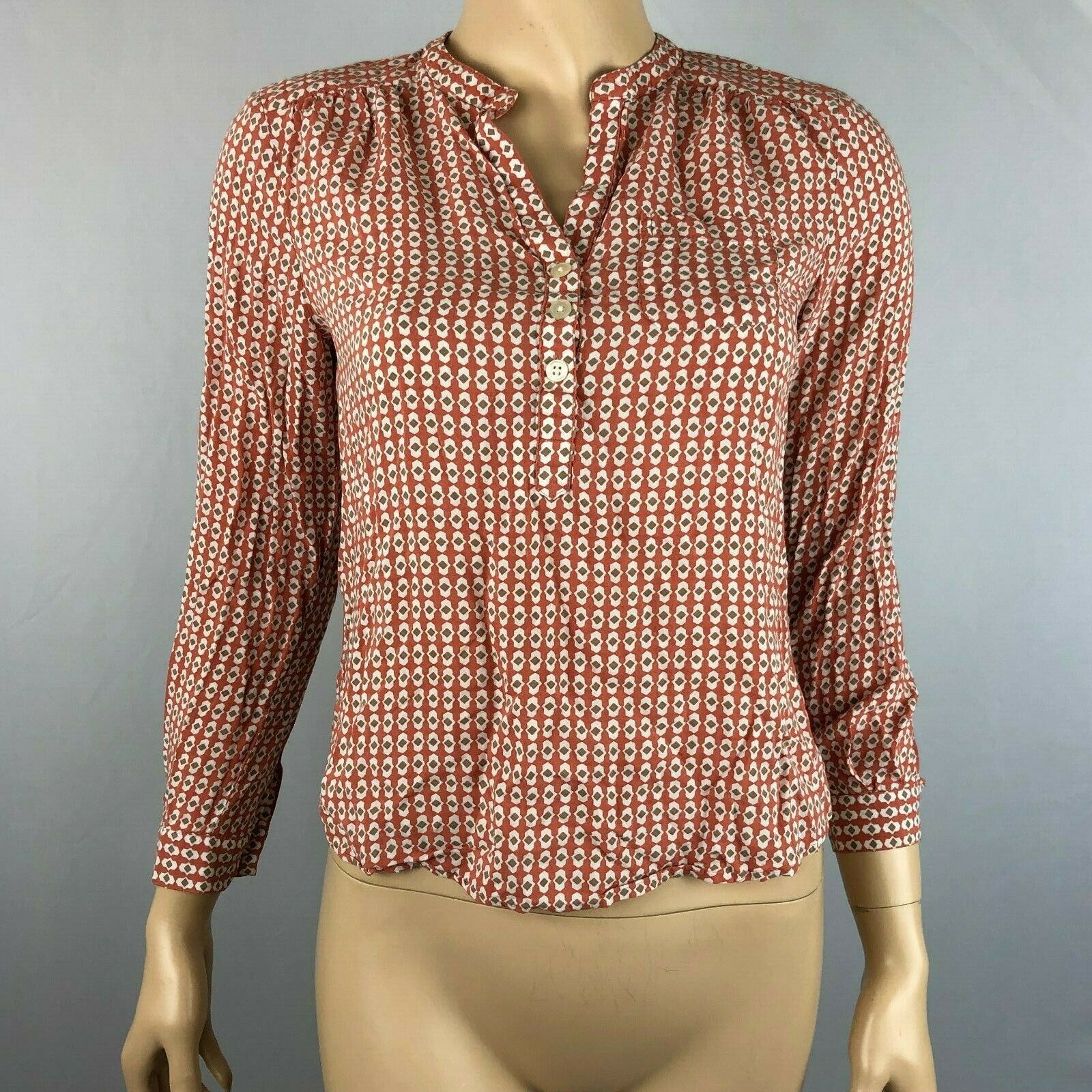 Ann Taylor Loft Womens Petites PS Popover Casual Top Orange Tan Tops