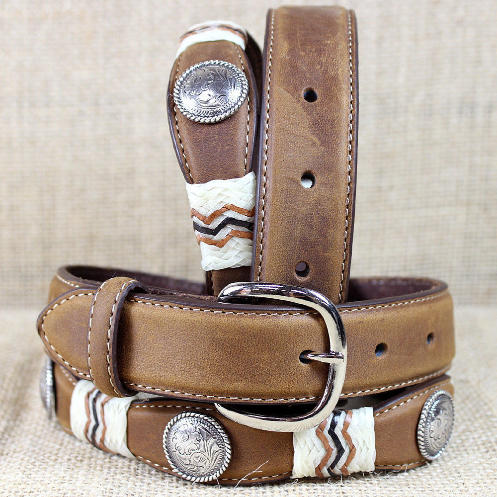 7969L 28 inch TONY LAMA BROWN KIDS BUCKAROO LEATHER WESTERN BELT - Belts