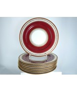 Spode Copeland R1066 Dinner plate set with White Enamel Jewels maroon ba... - $275.83