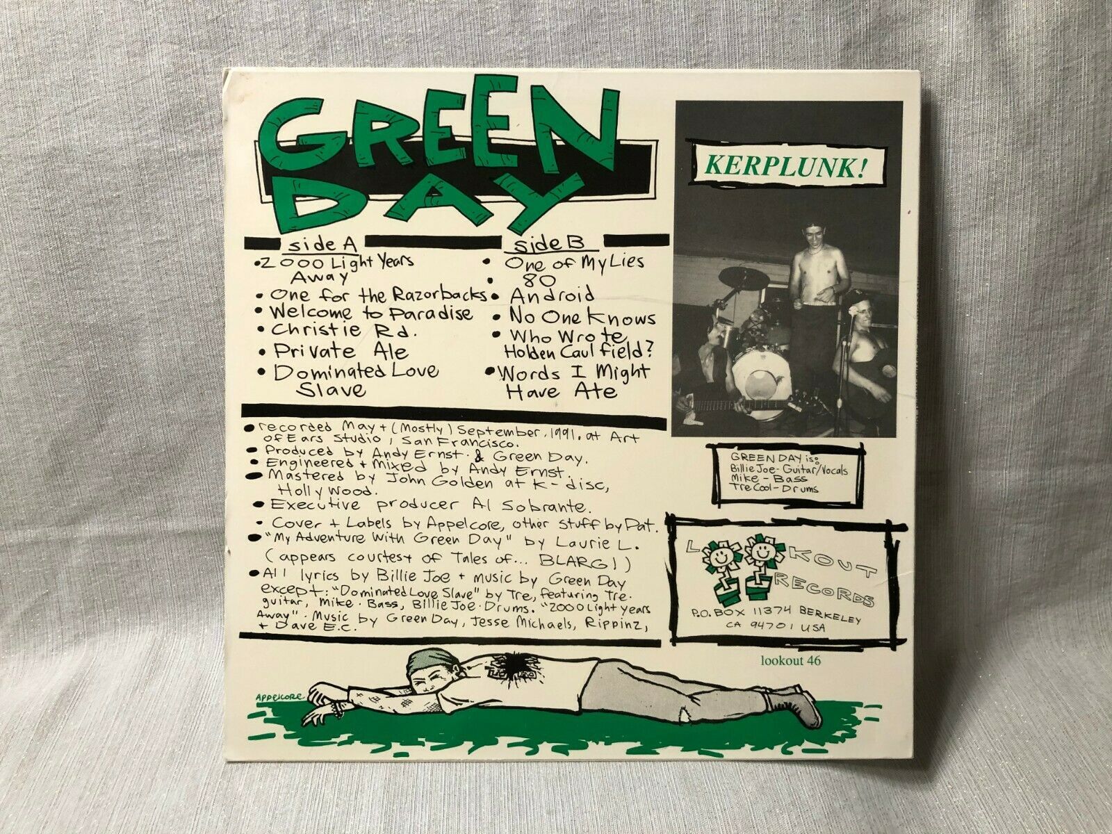 1991 Green Day ‎Kerplunk LP Lookout! Records ‎Lookout 46 EX/VG Vinyl ...