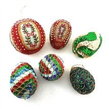 Lot of 6 Assorted Handmade Beaded Sequin Christmas Tree Ornaments - £29.14 GBP