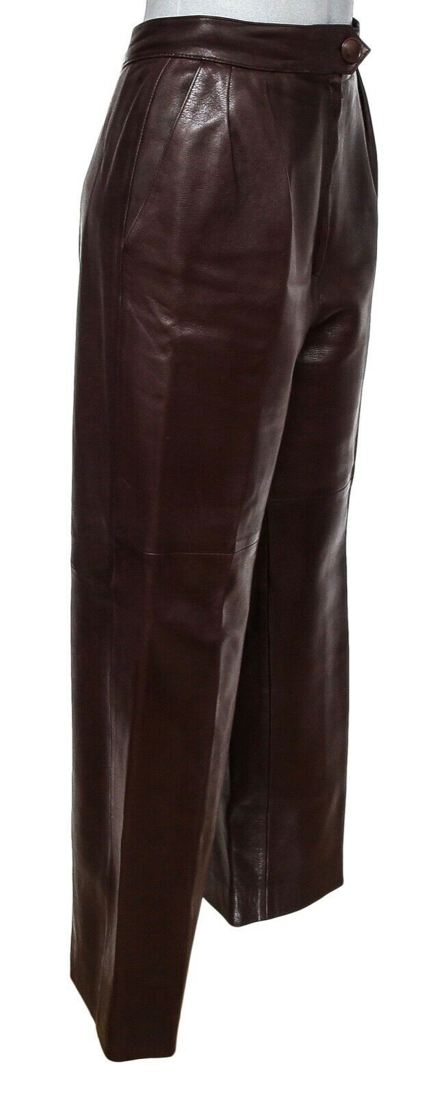 HERMES Pant Leather Brown High Waisted Trouser Sheepskin Sz 40 VINTAGE ...