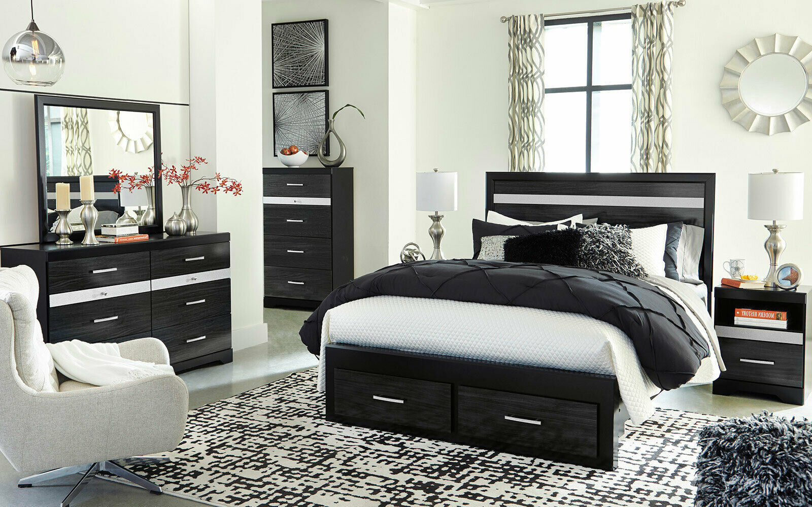 PRIMA 5 pieces Modern Black Bedroom Suite w. King Size ...