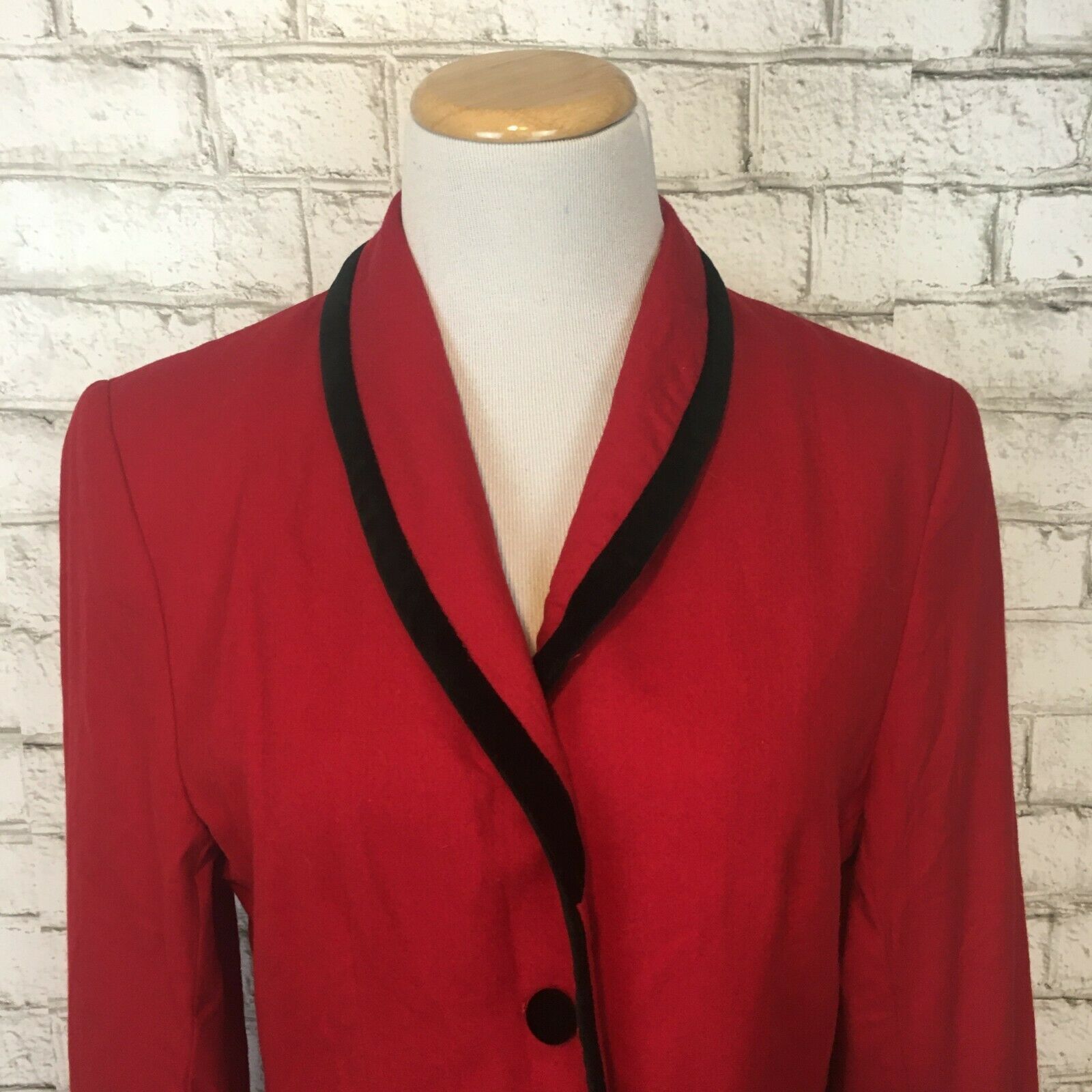 Lands End Women's Vintage Bright Red 100 Wool Blazer Jacket Coat Size