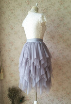 Gray High-low Layered Tulle Skirts Womens Gray Tulle Midi Skirt Plus Size image 2