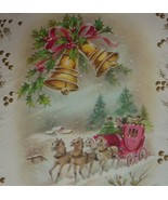 Coach Pulled By Horses, Snowy Scene &amp; Bells Vintage 1950&#39;s-1960&#39;s Christ... - $8.00