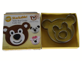 Wilton Stackable 3D Teddy Bear Cookie Cutter 3 Piece Metal Set in Box - $13.49