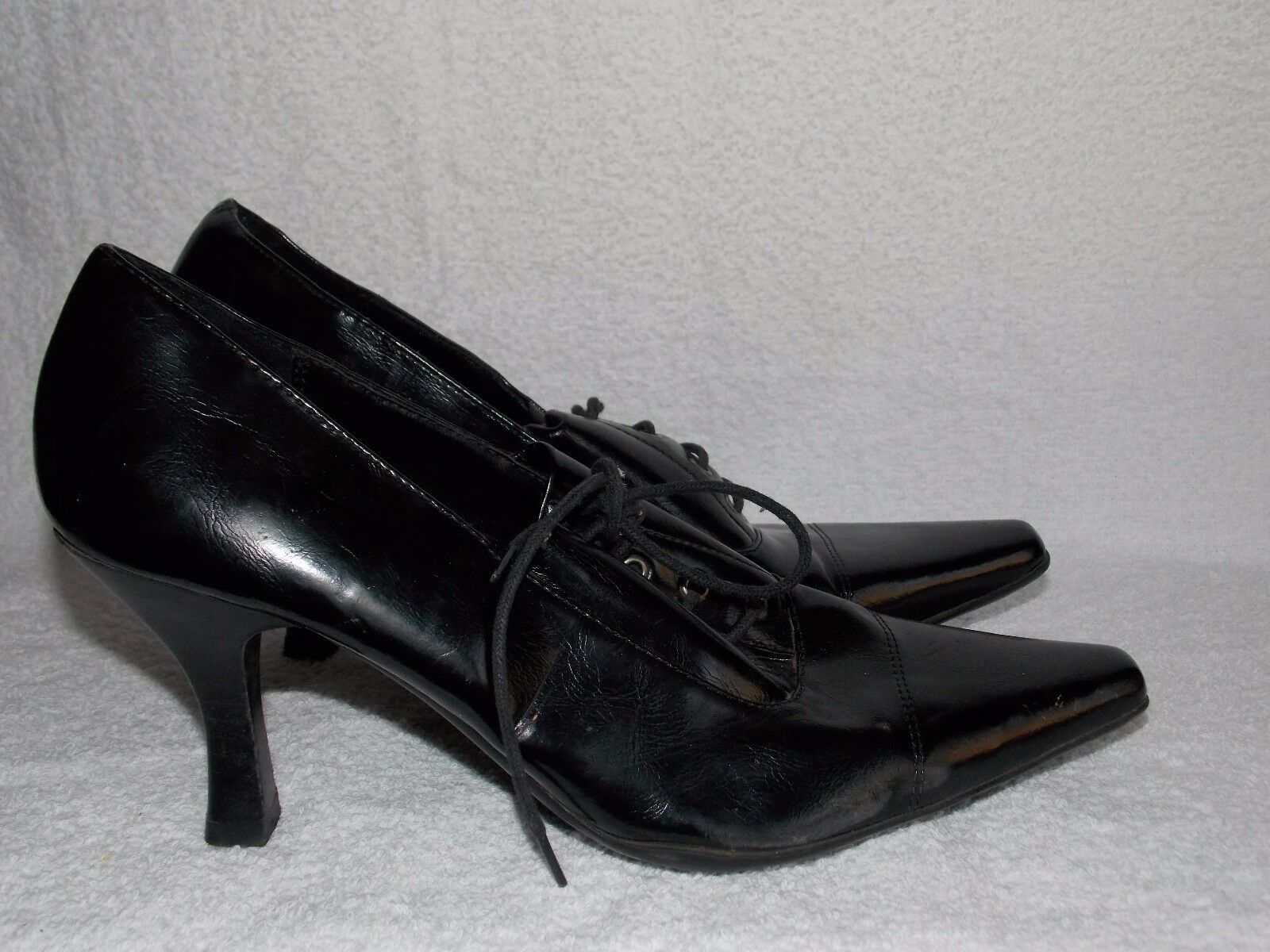 Etienne Aigner Black Leather LISBON Pointy Lace Up Heels 9 For Women Used - $34.64