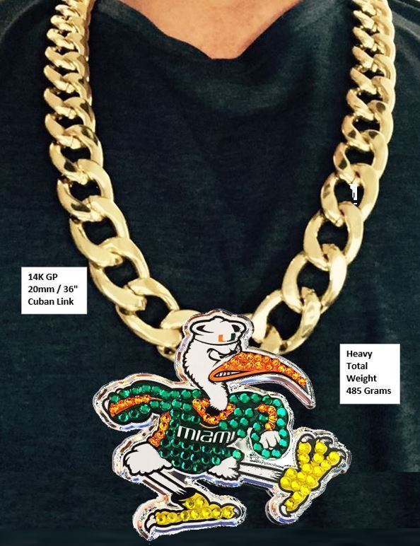 Miami Hurricanes Heavy 20mm Sebastian Ibis Turnover Chain Necklace 14k Gold Gp Necklaces 