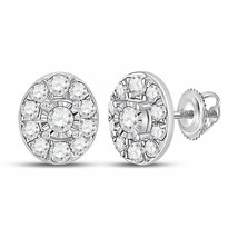 10kt White Gold Womens Round Diamond Oval Earrings 1/3 Cttw - $337.79