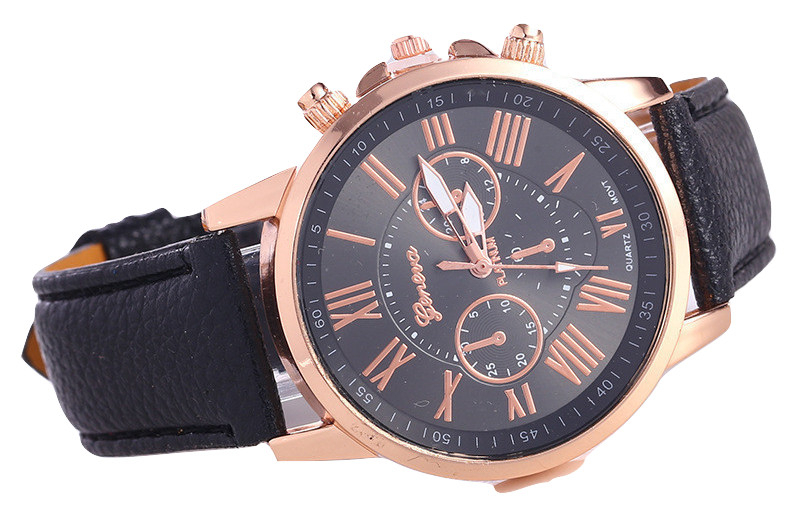 new fashion geneva women leather band stainless steel quartz analog wrist watch