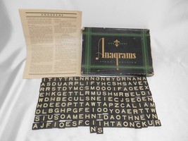 Antique EMBOSSING Co. ANAGRAMS SCRABBLE GAME 182 WOOD TILES BLACK &amp; WHIT... - $49.49