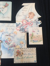 Set of 8 Vintage 40s illustrated Birth/Baby card art (Set E) image 4