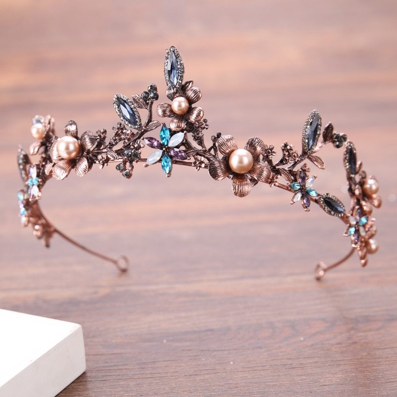 Vintage Baroque Simulated Pearl Crystal Floral Bridal Crown Tiara Wedding Hair A