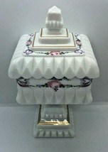 Vtg Westmoreland Hand Painted Milk Glass Pedestal Candy Dish w/ Lid pink rose - $34.65