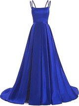 Women's Satin Prom Formal Bridesmaid Dress wth Spaghetti Straps - Royal Blue