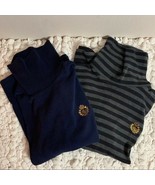 Lauren Ralph Lauren Turtleneck Gray Stripe And Navy Blue Shirt Set Bundle - $44.55