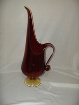Vintage Large L. E. Smith Glass Footed Vase Pitcher Handle Amberina NICE - $123.75