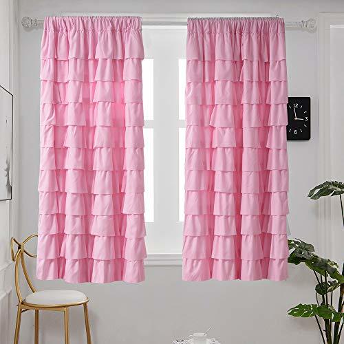 YJ YANJUN Pink Ruffle Curtains 52X63 inch Length Fabric Multi-Layer ...