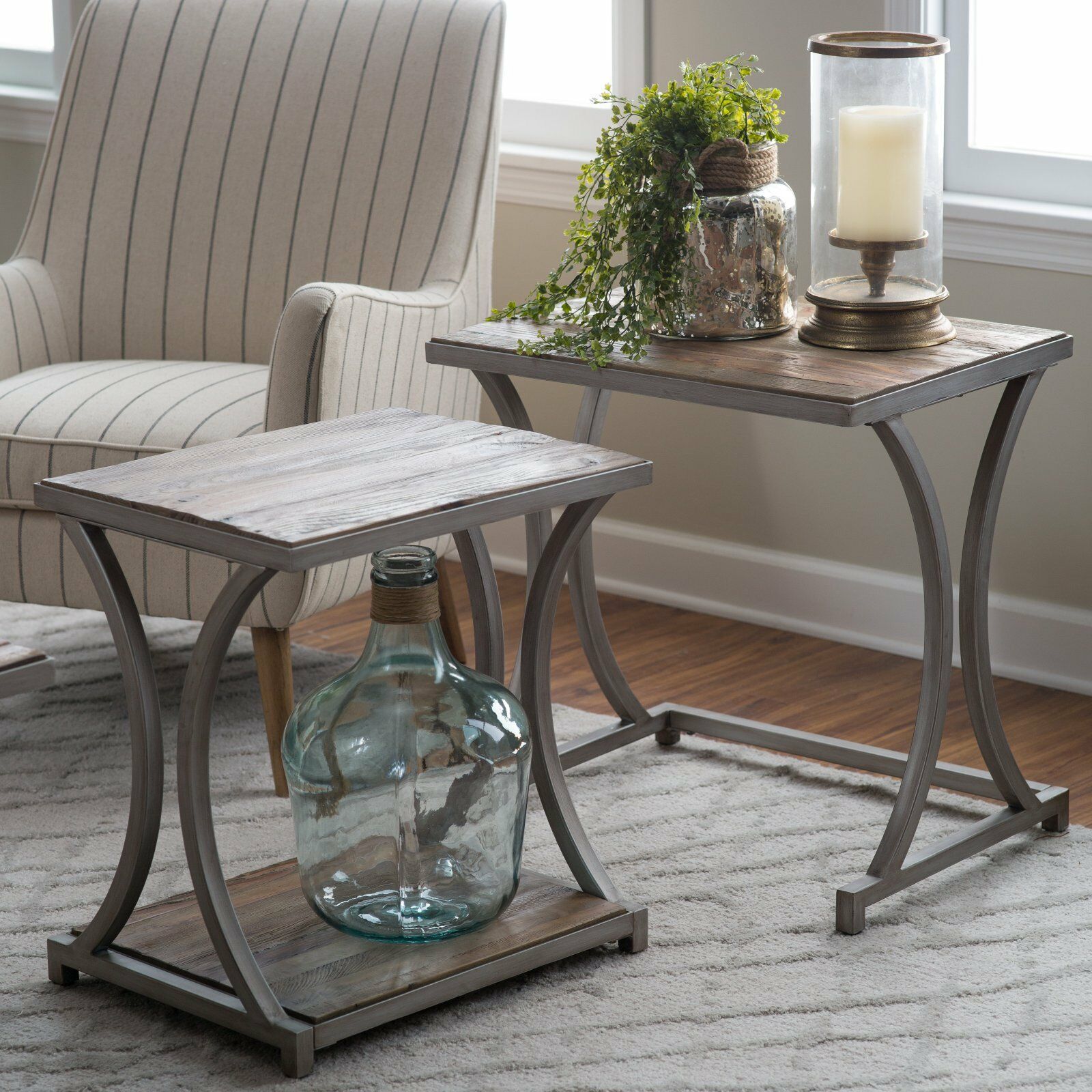 Modern Industrial Chic Driftwood Finish Reclaimed Wood Metal Nesting