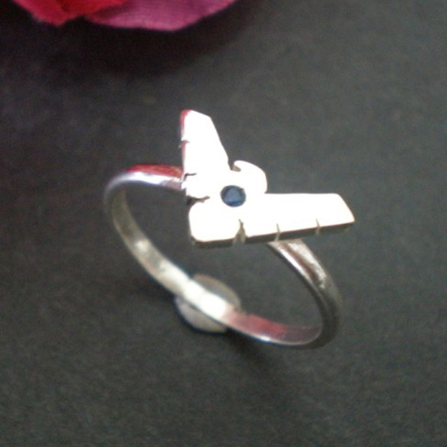 Handmade 925 Sterling Silver Night Wing Geek Ring with Blue Stone