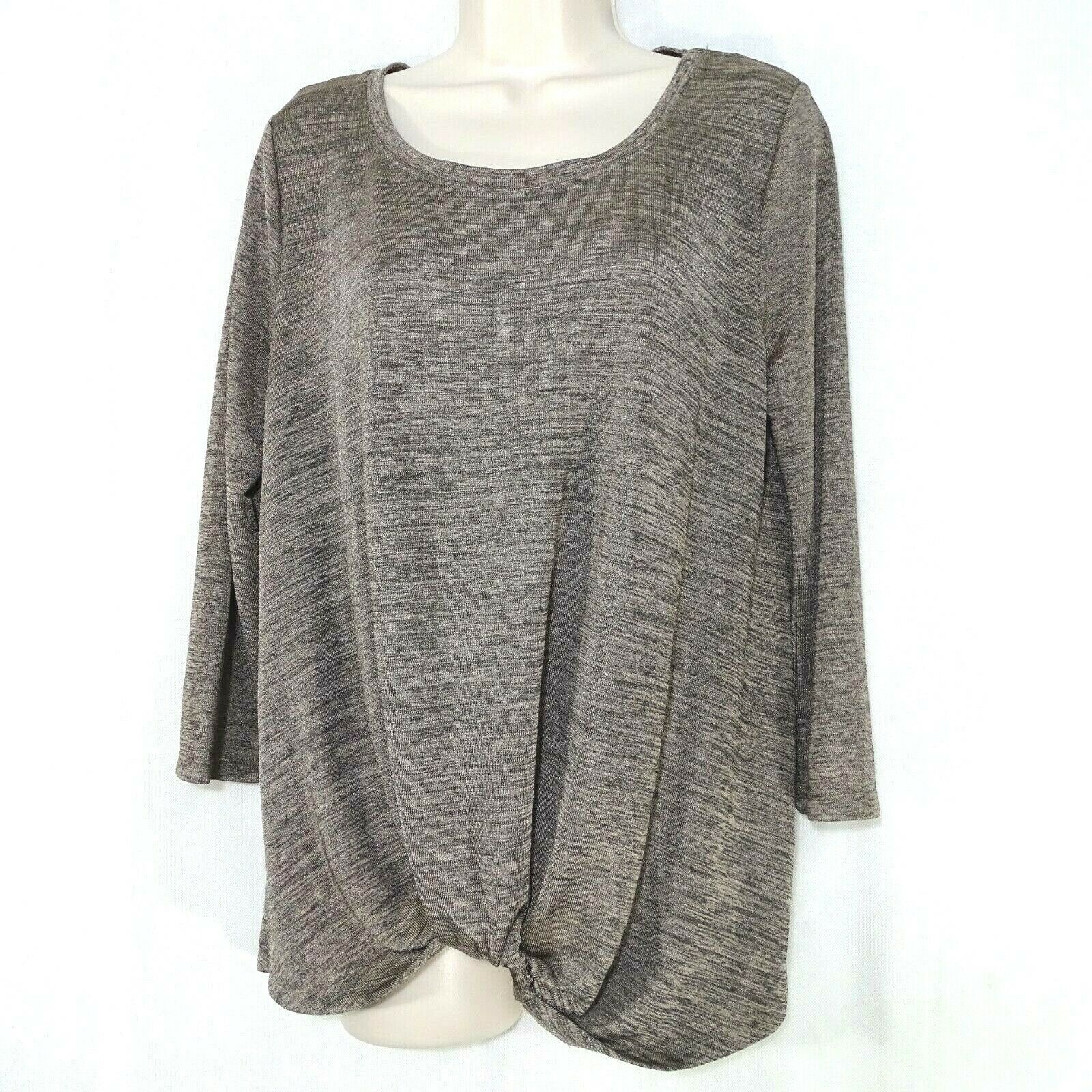 Jane and Delancey Knit Top Women Size L Heather Gray Black Long Sleeve ...