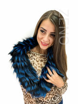 Silver Fox Fur Collar 43' (110cm) Saga Furs Fox Scarf Blue and Black Stripes image 3
