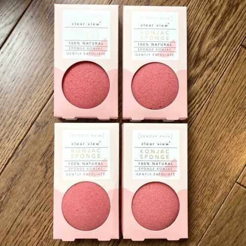 4 Konjac Sponges Sunday Rain Clear View 100% Natural Gently Exfoliate Face Body
