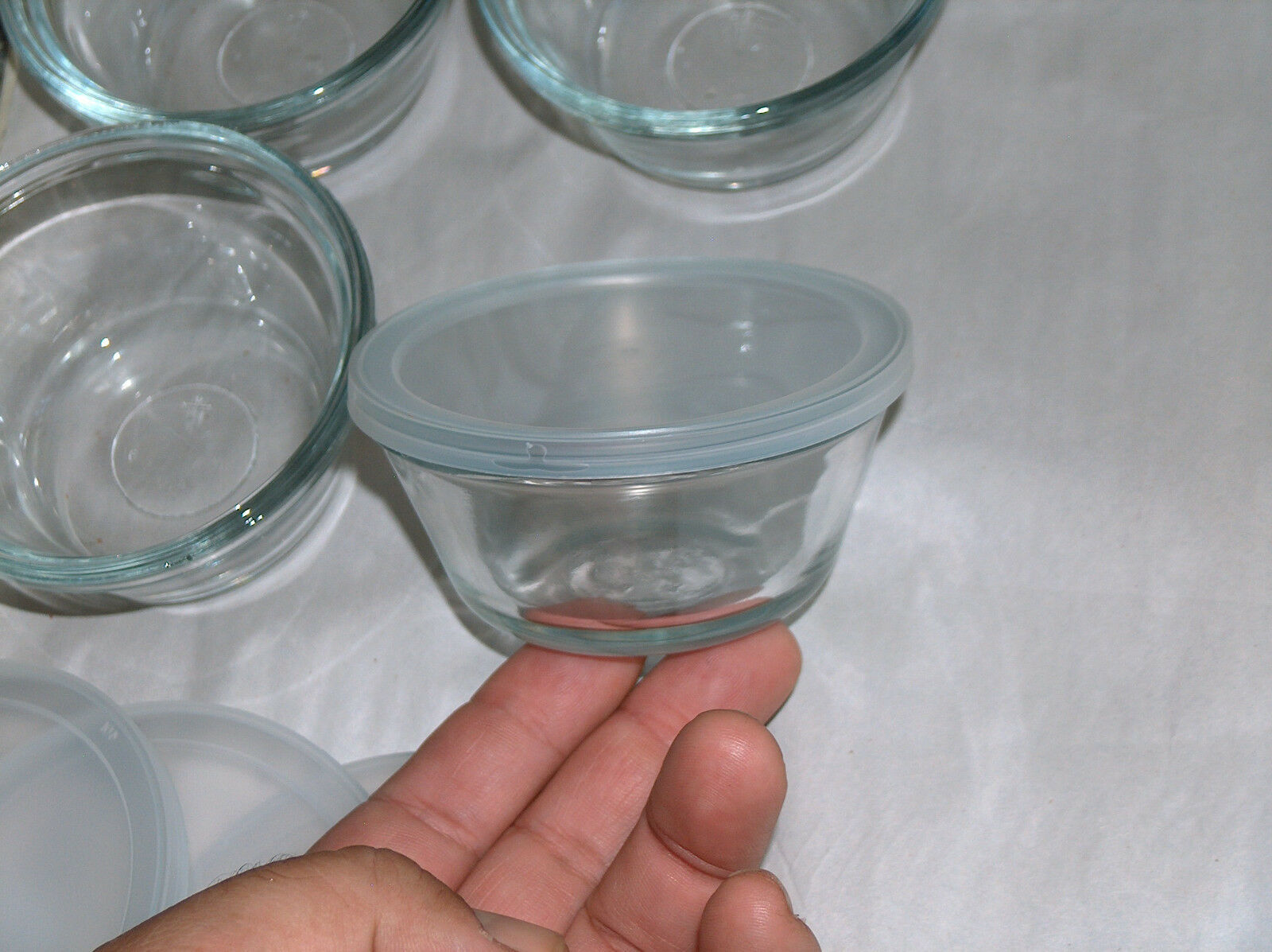 4 Lot 6 oz Anchor Hocking Clear Glass Custard Cups Ramekin Heavy Rim w