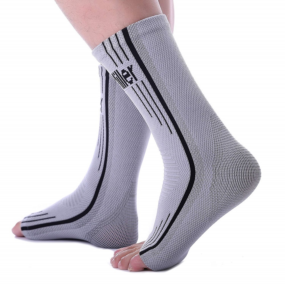 Doc Miller Ankle Brace Compression - Support Sleeve 1 Pair (Solid Gray, M)