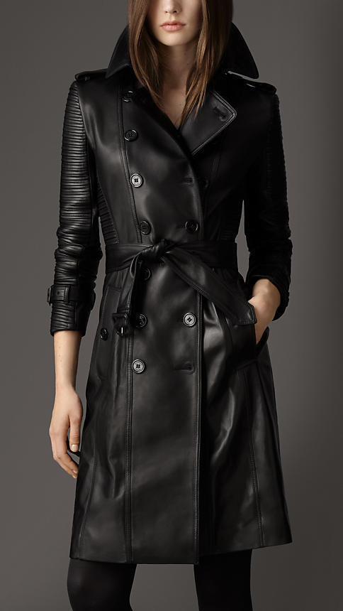 Image of Women Black Leather Trench Coat Genuine Lambskin Custom Fit SALE GIFT