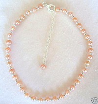 Pink freshwater culture pearl & sterling silver ankle bracelet 25.4cm-30.5cm - $41.96