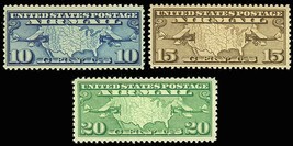 1926 U.S. Map and Mail Planes Airmail Set of Three VF Stamps Mint NH - $14.95
