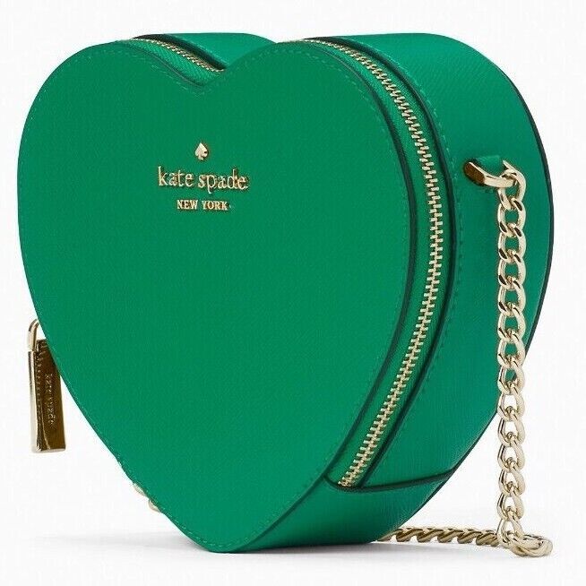 Kate Spade Love Shack Mini Heart Crossbody Chain Bag Green Leather K6063 NWT FS