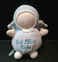 Baby Gund Plush Rattle Toy God Bless Angel 5&quot; Infant Boy Gingham Wings Blue - $11.70