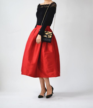 Elegant COBALT BLUE A-line Pleated Taffeta Skirt Ruffle Plus Size Pleated Skirts image 3