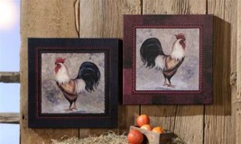 Rooster Framed Prints Set of 2 Stretched Canva 18" Square Farm Country Chicken image 2